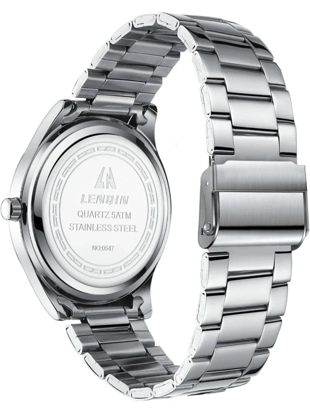 Men's Silver Black Classic Waterproof Stainless Steel Analog Quartz Luxury Watch